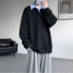 抖音得物高品质26春装美式高街假两件衬衫领长袖卫衣POLO领打底衫图片