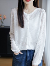 夏季轻薄薄款长袖披肩空调防晒宽松女针织衫圆领，女装针织衫/毛衣，丹芙娇羊绒