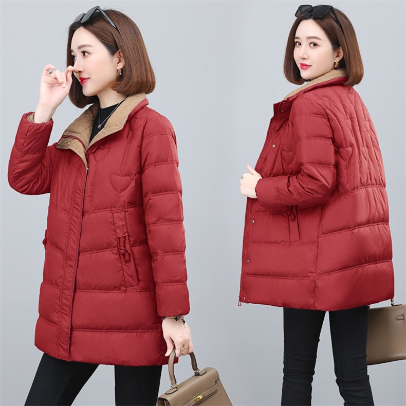 红色立领羽绒棉服女短款2024冬季新款小个子时尚简约保暖棉袄外套，女装羽绒服，依恋蒂丝