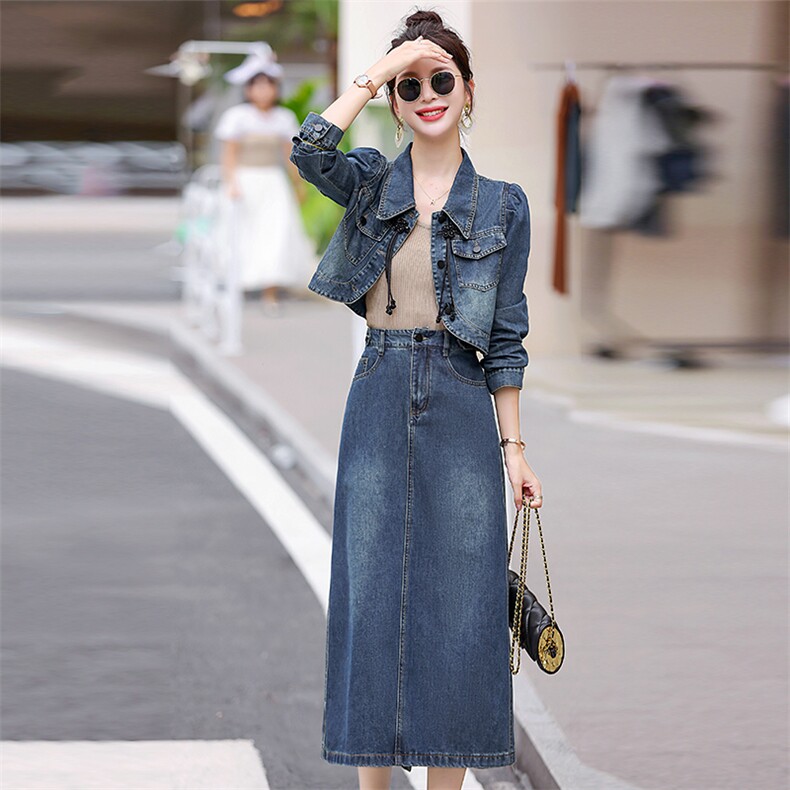 【春季现货】套装女2024春夏女装韩版时尚气质半身裙显瘦复古盘扣，女装套装/套裙，意芙黎