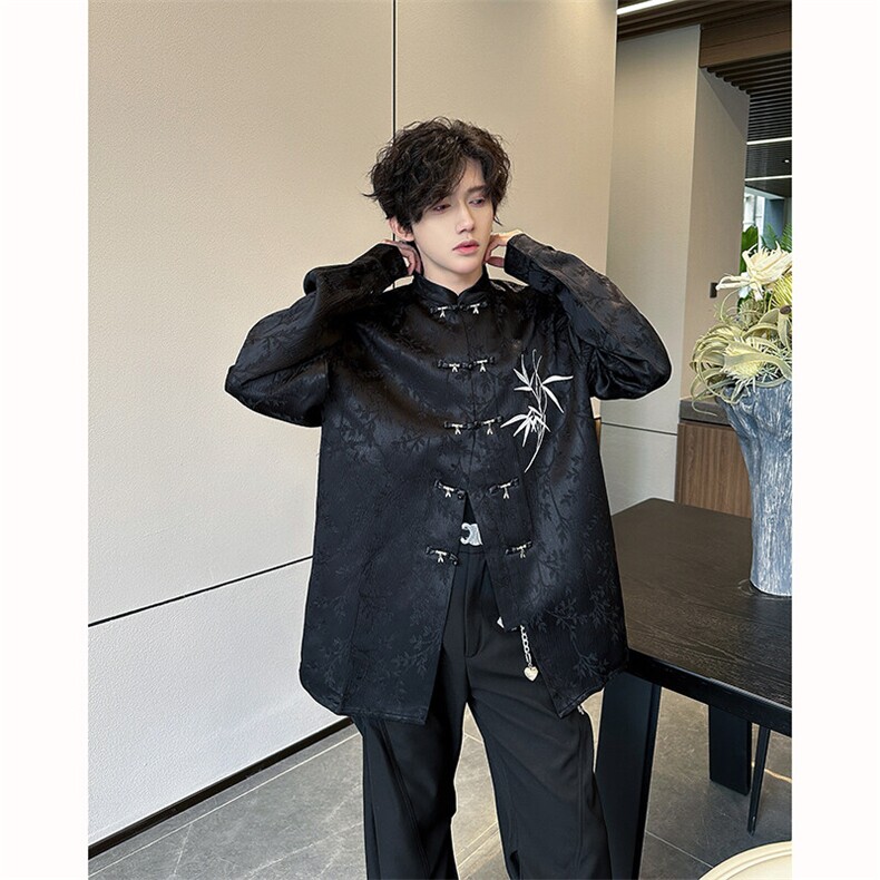 现货！25新中式暗纹提花高品质重工刺绣竹叶礼服衬衫CS111-P138,男装衬衫,电商B288