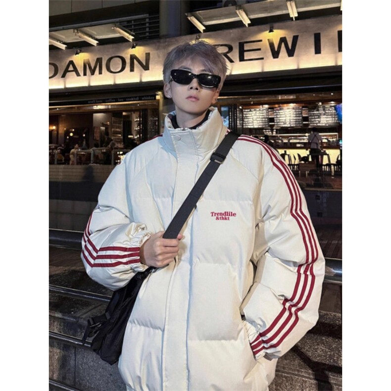 9901-P70美式短款撞色格子棉服男款冬季三条杠立领外套加厚,男装棉衣,电商B323A