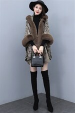 芷墨新款秋冬复古斗篷外套加厚仿羊绒毛毛连帽外套，女装毛呢外套，芷墨服饰