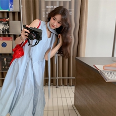 法式收腰天蓝色无袖连衣裙女夏2025新款漂亮温柔风超好看背心长裙，女装连衣裙，慧尚2-185