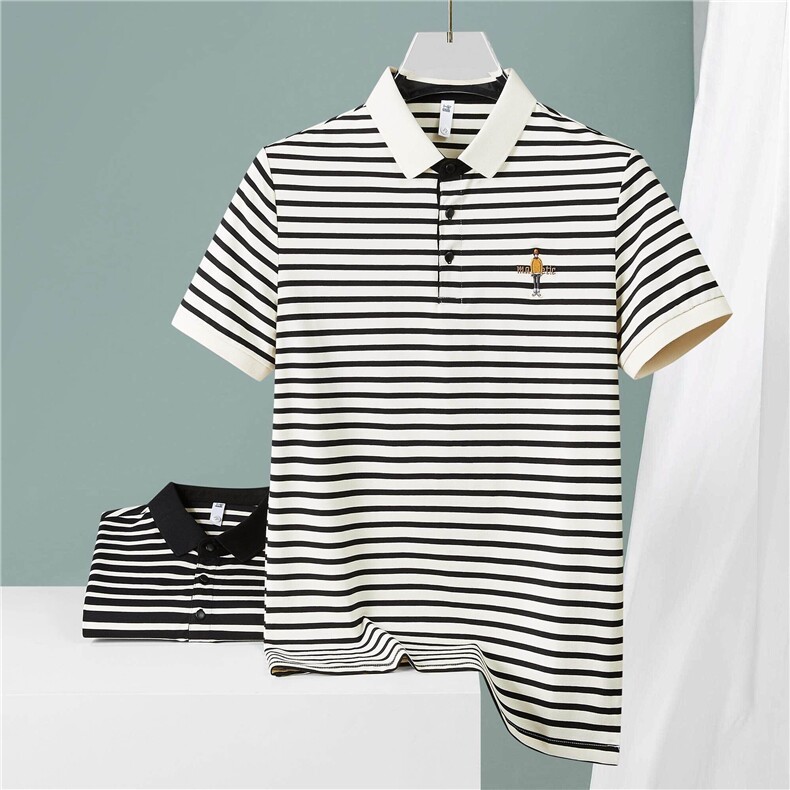 网图PL3080-P40条纹polo衫男士短袖潮流男装衣服冰丝有领t恤男,男装T恤,电商D310B-1