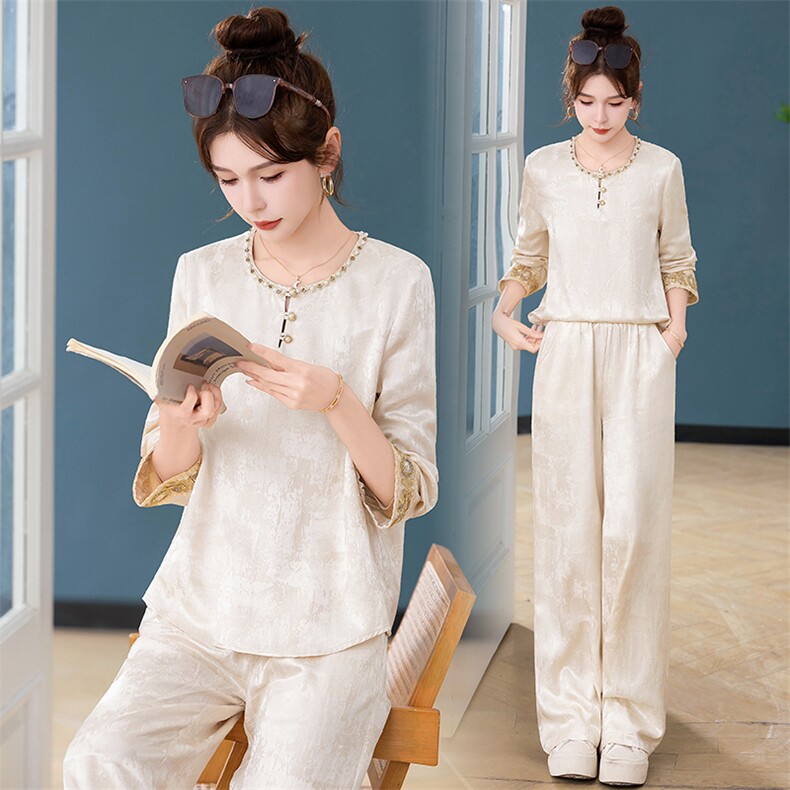 春夏重工气质高级感运动休闲原创设计刺绣新中式复古两件套，女装套装/套裙，梦依杭