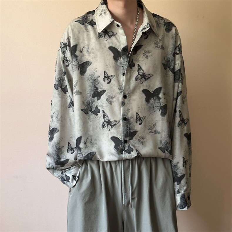 夏季现货印花短袖衬衣男潮牌冰丝花衬衫A351-AC25603-p55控89图片
