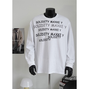 现货 港风美式字母印花纯棉套头圆领长袖T恤 XZ608-CT03-P30控48图片