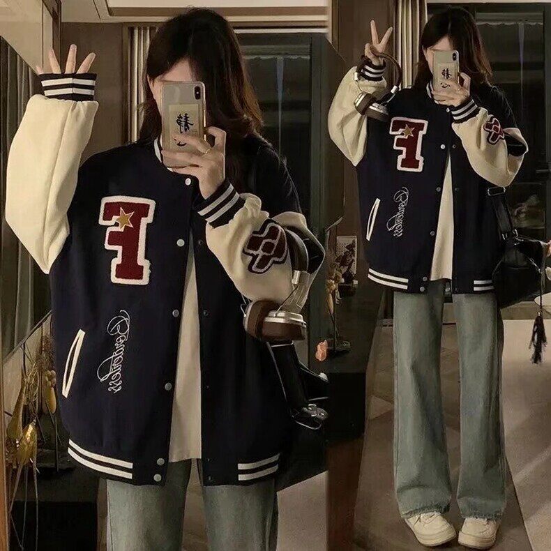 美式复古棒球服外套女2025早秋新款设计感小众休闲刺绣宽松夹克潮，男装夹克，星座218-8