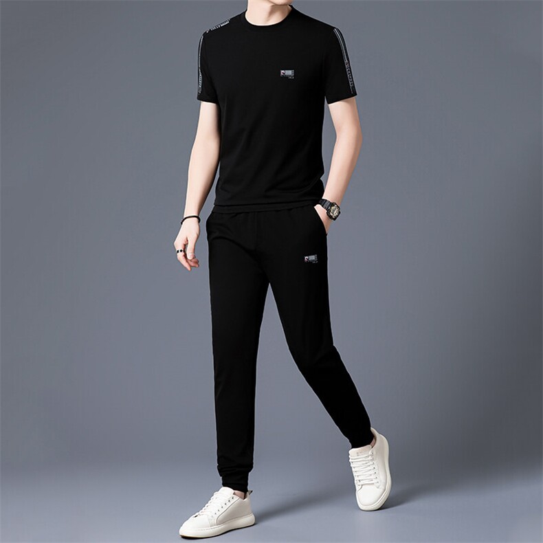 HP5087夏季新款男士运动休闲套装二件套圆领刺绣男装速干百搭短袖,男装休闲套装,电商B360