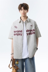 夏季新款短袖衬条纹衫拼色设计感休闲个性衬衣DC2236-特价P40，男装T恤，电商A007