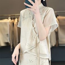 夏季真丝缎面套装女印花宽松两件套中国风时尚半身裙桑蚕丝上衣，女装套装/套裙，佳绒高端店