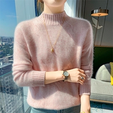 25秋冬半高领加厚提花100%纯羊毛衫女宽松长袖针织羊绒衫打底毛衣，女装羊毛衫，宇灿羊绒