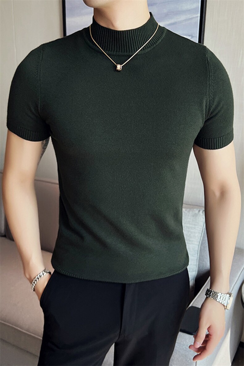 2024春夏款纯色修身半高领短袖针织毛衣打底衫男M03-p45M-4XL,男装针织衫/毛衣,电商D303