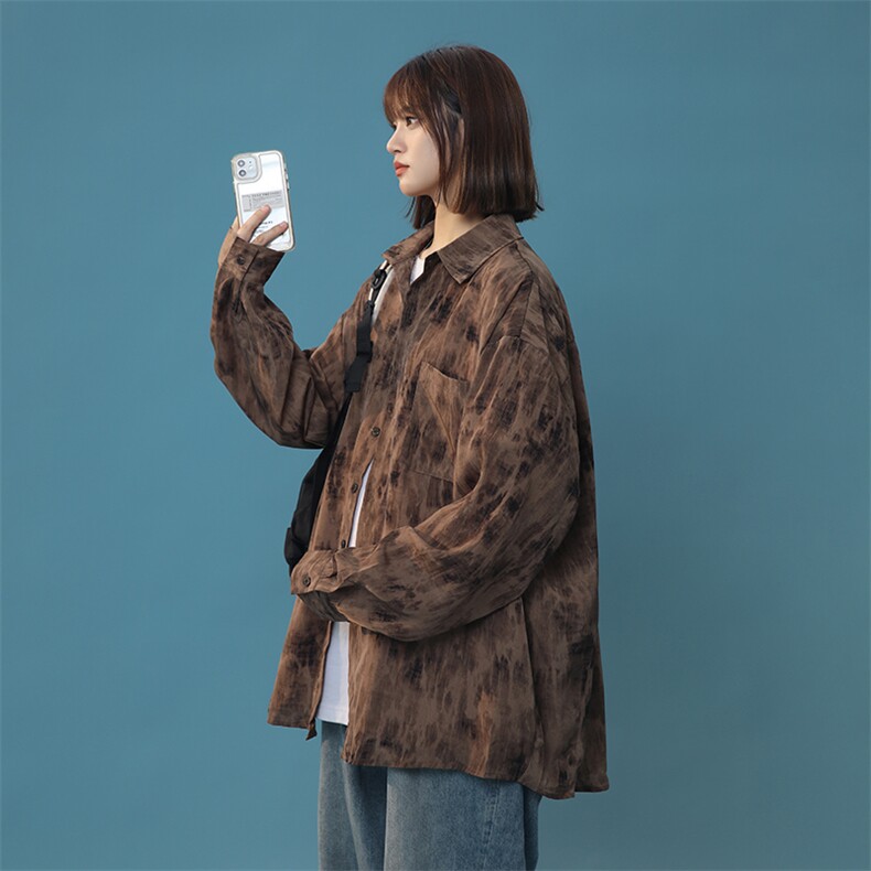 XZ301AC901早秋新款中性简约宽松水墨画渐变百搭长袖衬衫P50控70,男装衬衫,星座301A