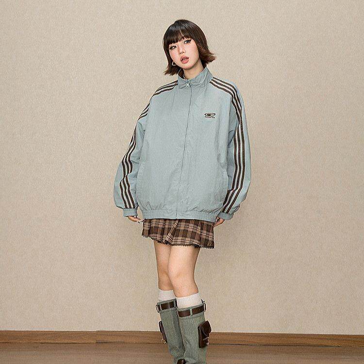双面穿三条杠外套女春秋新款美式立领运动情侣夹克棒球服上衣,男装夹克,星座613