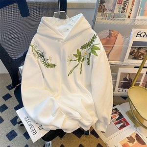 白色花卉刺绣连帽卫衣男女款秋新中式上衣美式情侣装WYE02 P46图片