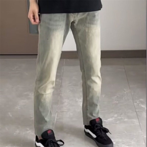 网红新款修身牛仔裤男韩版水洗黄泥做旧小直筒小脚社会长青年裤子