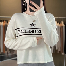 时尚百搭黑色星星图案羊毛针织衫显瘦修身长袖毛衣女款，女装针织衫/毛衣，暖姿羊绒