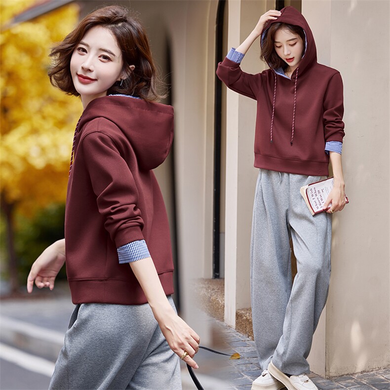 连帽卫衣女短款20225春新款宽松休闲加绒加厚百搭小个子套头外套，女装卫衣/绒衫，梦懿尔