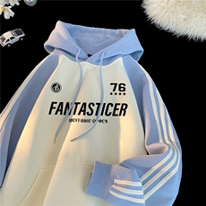 高品质！全棉重磅400克三条杠撞色印花连帽卫衣RH1208p63控98，男装卫衣，星座610B-1