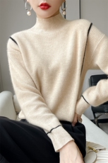 优雅百搭高级感时尚半高领羊毛衫显瘦修身长袖针织衫，女装羊毛衫，百越羊绒
