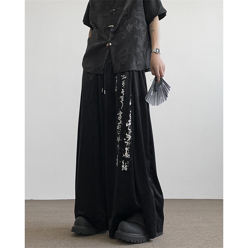 新中式书法裤山本耀司暗黑休闲裤风汉服310A-2BK319P60控78,男装休闲裤,星座310A-2