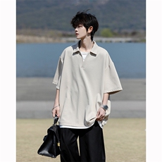 8XL-M假两件V领短袖t恤男夏翻领半袖宽松重磅华夫格大码DT001P40，男装T恤，电商B312