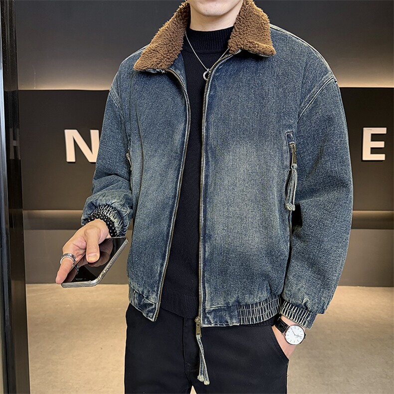 潮牌字母压花加绒加厚牛仔外套男冬装休闲男夹克B317/J619/P175,男装工装外套,电商B317