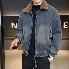 潮牌字母压花加绒加厚牛仔外套男冬装休闲男夹克B317/J619/P175，男装工装外套，电商B317