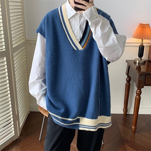 肖战同款毛衣背心针织马甲学院校园风V领上衣大码中性风9021-P55图片