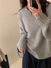 秋冬慵懒风软糯宽松短款小众毛衣韩版加厚圆领针织衫外穿，女装针织衫/毛衣，半城羊绒