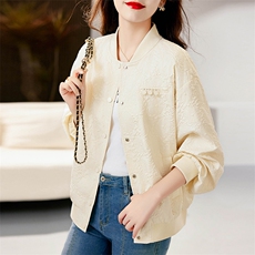 时尚休闲棒球服短外套女2025春秋新款高级感暗纹提花百搭夹克开衫，女装短外套，霓裳依族