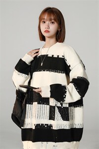 M6136/P65秋冬中性风针织衫男学生宽松毛衣男女外套大码毛线衣男图片