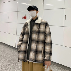羊毛羔外套男冬装加绒复古格子棉衣oversize棉服男士  W6144-P79图片