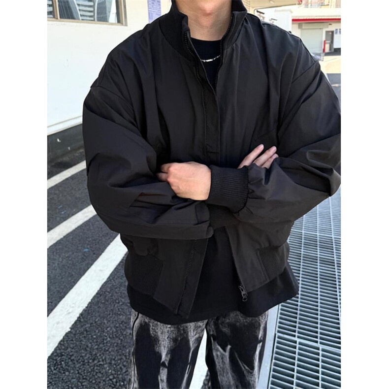 现货26春装美拉德立领飞行夹克纯色复古廓形高街棒球服外套,男装夹克,电商A486