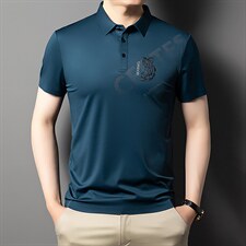 2023夏季新款潮流休闲百搭T恤时尚翻领透气体恤上衣短袖印花男装，男装T恤，电商B212（原钱塘6029）