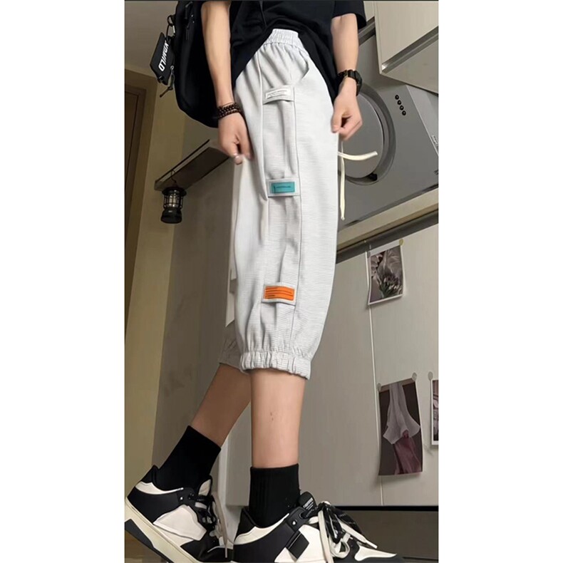 抖音品质）夏季高街宽松束脚华夫格七分运动裤货号QF25,女装休闲裤,电商A063