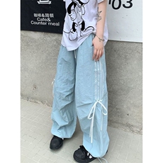 AK2496-P55蓝色蝴蝶结薄款阔腿裤学生甜美慵懒休闲裤，男装休闲裤，星座617A-2