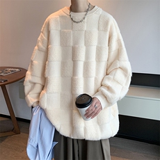 8XL-M特大码美式街头设计感毛巾绣格子毛衣男女情侣MY1204P50控68，男装针织衫/毛衣，电商D206-1