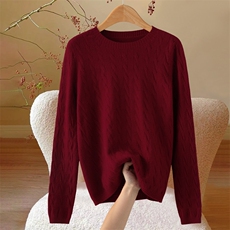 气质简约圆领2025秋冬软糯针织毛衫女洋气百搭设计感宽松毛衣内搭，女装针织衫/毛衣，众美斯特