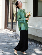 芷墨春季新款新中式设计感两件套套装日常通勤唐装上衣阔腿裤套装，女装套装/套裙，芷墨服饰