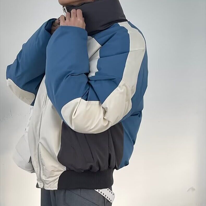 W10854-P80网图现货美式复古撞色立领棉服外套冬加厚面包服棉衣,男装棉衣,星座1608