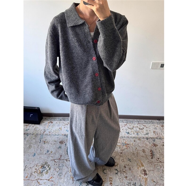 红纽扣宽松开衫毛衣针织衫D328-M8806-P65特,男装针织衫/毛衣,电商D328