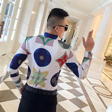 2021春秋衬衫社会男长袖上衣印花男装韩版修身四季潮流衬衣Q850-P55，男装衬衫，星座419（原A233）