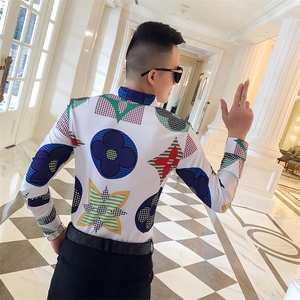 2021春秋衬衫社会男长袖上衣印花男装韩版修身四季潮流衬衣Q850-P55图片