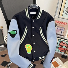 美式棒球服外套秋季刺绣情侣立领夹克宽松拼接XZ212-QW6718-P65，男装夹克，星座212-1