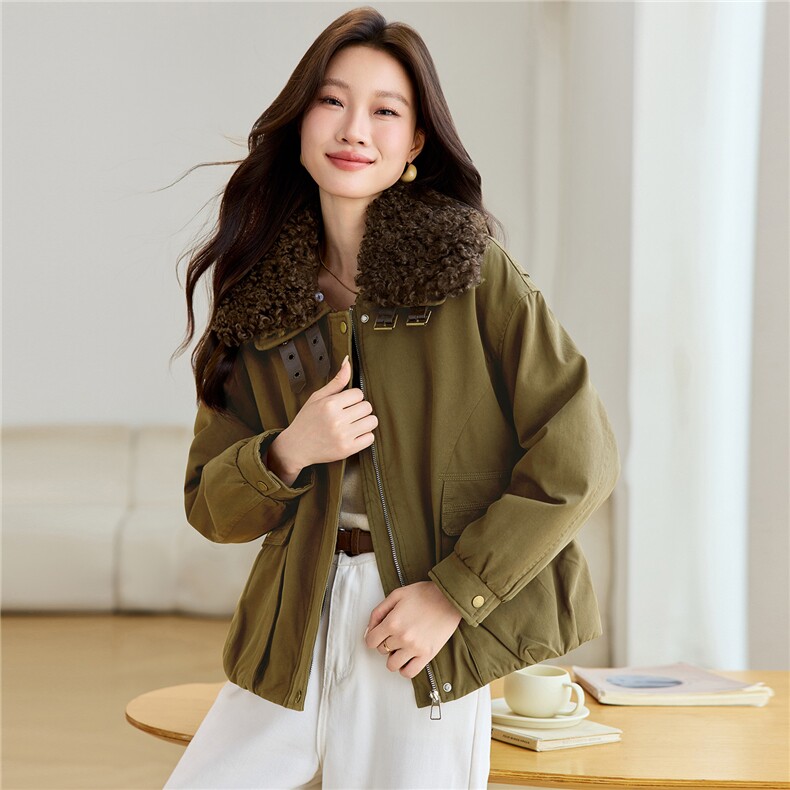 2025年冬季可拆卸羊羔毛翻领加厚加绒内里棉服棉衣派克服,女装棉衣/棉服,简韵佳