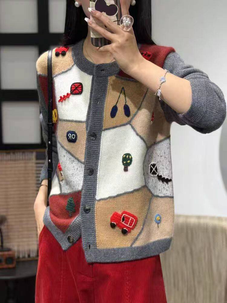 2025年秋季圆领通勤时尚百搭通勤开衫，女装羊绒衫，初婷羊绒