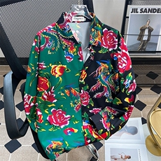 东北大花布拼接衣服衬衫男装长袖2024夏风设计衬衣CY728-P33，男装衬衫，星座412-3